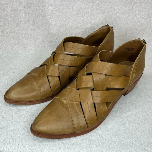 Frye Ray Huarache Woven Leather Ankle Booties Shoes-Womens 10-Tan/Brown-Designer - Picture 8 of 14